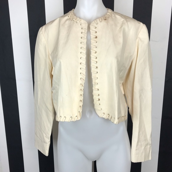5 for $25 Brett Harrison Lace Up Cream Crop Blazer - Picture 1 of 7